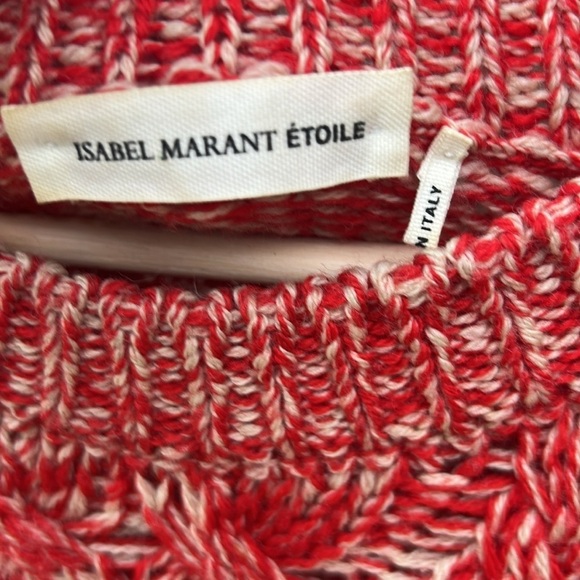 Isabel Marant Etoile Cable Knit Wool Sweater Red and Cream Italian Luxury Sz 38 - Picture 3 of 7